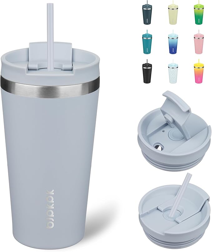 BJPKPK 18oz Stainless Steel Insulated Tumbler With lid And Straw Travel Coffee Thermal Tumblers Cup For Women And Men,Modern Blue - Bloomnest