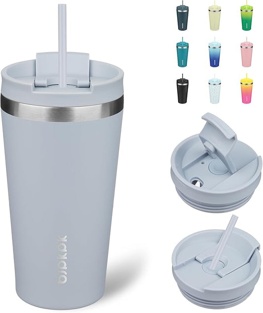 BJPKPK 18oz Stainless Steel Insulated Tumbler With lid And Straw Travel Coffee Thermal Tumblers Cup For Women And Men,Modern Blue - Bloomnest