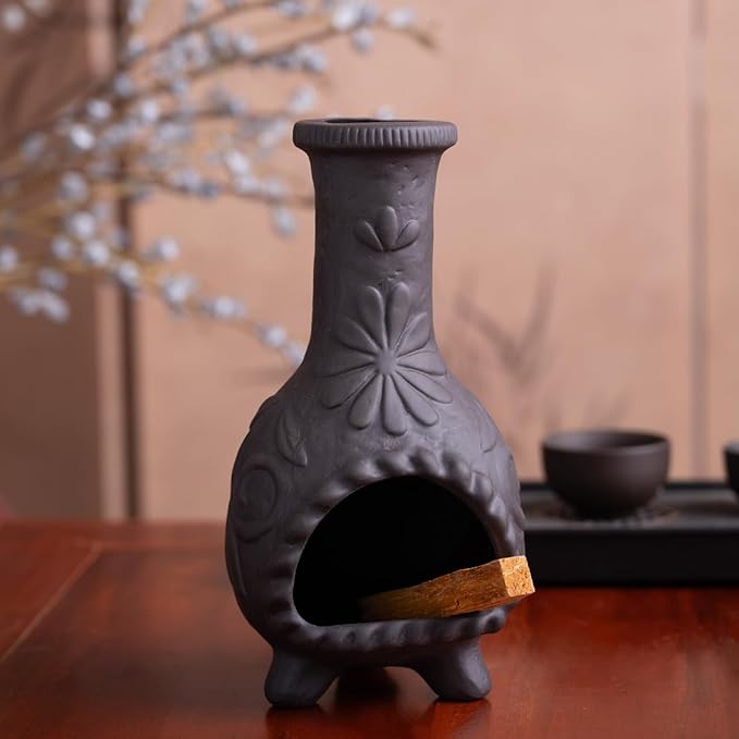 Elegant Handmade Black Palo Santo Holder–Incense Cone & Stick Burner with Smudge Chimney for Sage, Aromatherapy, Yoga, Meditation and Home Decor | Unique Gift for Friends & Family MOUGIGI