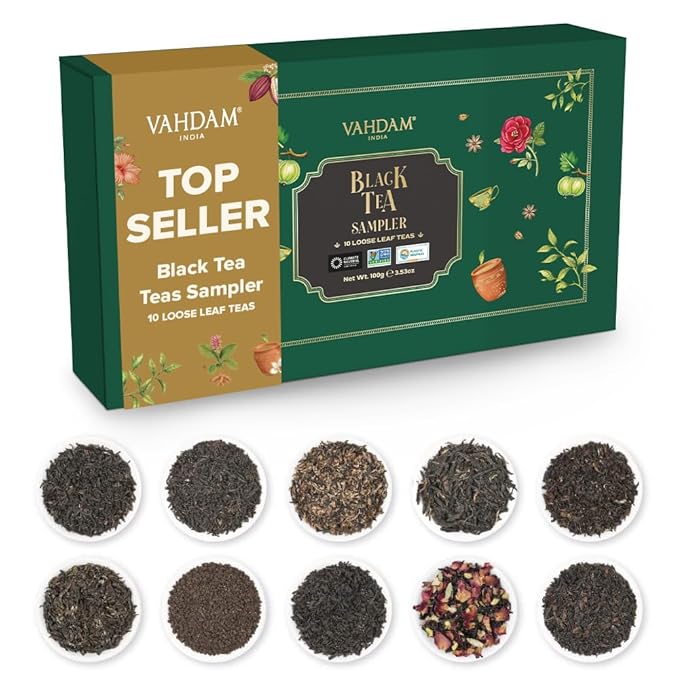 VAHDAM, Assorted Black Tea Loose Leaf Tea Gift Set (10 Flavors) Gift Ideas for Women & Men | Directly Sourced From Assam and Darjeeling | Resealable Ziplock Pouch | Gifts for Him/Her - Bloomnest
