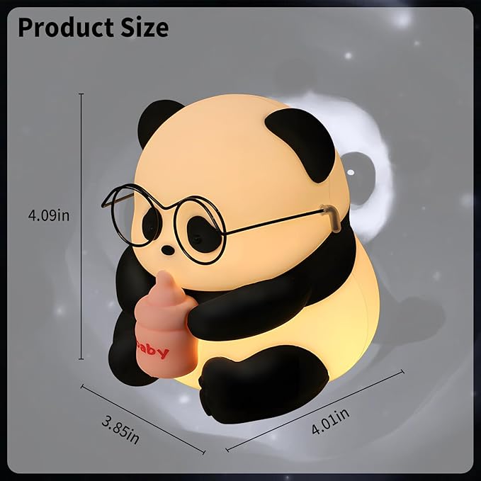 Cute Panda Night Light, LED Novelty Animal Night Lamp, 3 Level Dimmable Nursery Nightlight Gift for Breastfeeding Toddler Baby Kids, Food Grade Silicone Cute Stuff forRoom Decor - Bloomnest