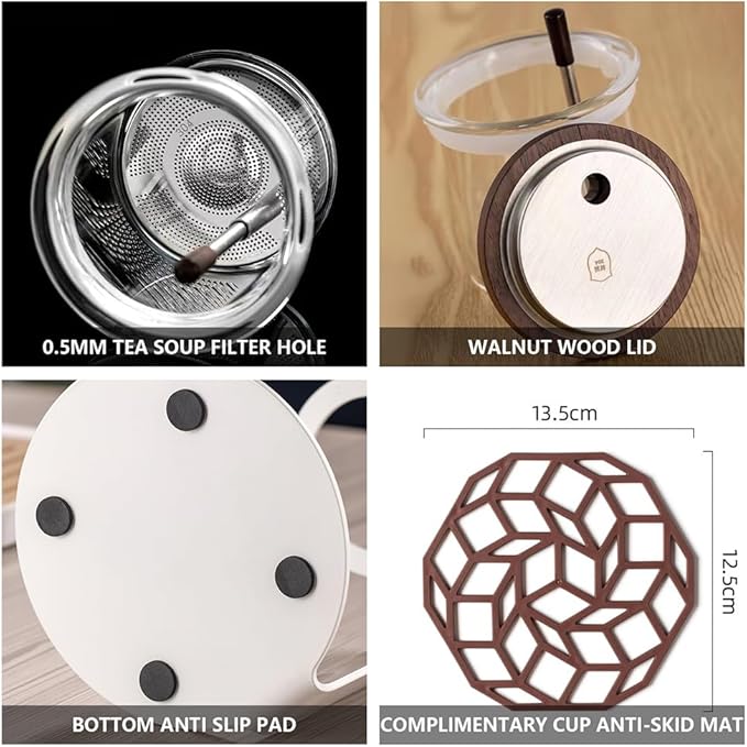 Lazy Kungfu Drip TeaPot, Heat Resistant Tea Set, Semi-Automatic Glass Teapot Suit for Magnetic Water Flow Wooden Glass Teapot Set