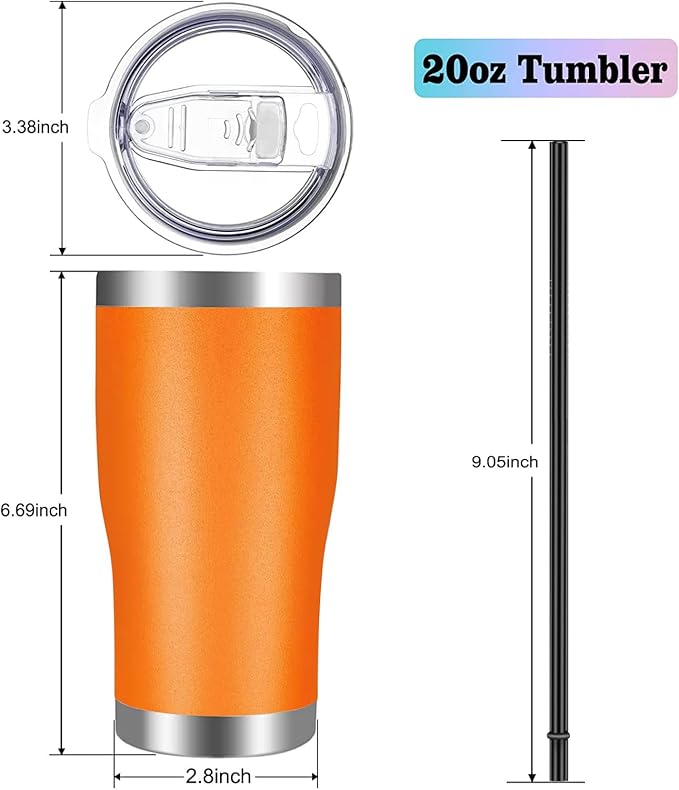 VEGOND 20oz Tumbler Stainless Steel Tumbler Cup with Lid And Straw Vacuum Insulated Double Wall Travel Coffee Mug(orange package 1)