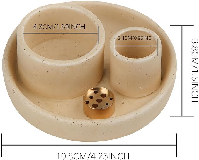 4 in 1 Incense Holder, Ceramic Incense Stick and Palo Santo Holder,Sage Holder for Burning- 5.5" Ceramic Ash Catcher Tray for Meditation and Yoga Room (Sand Gravel) - Bloomnest