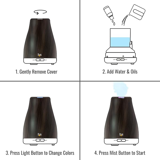 HealthSmart Essential Oil Diffuser, Cool Mist Humidifier and Aromatherapy Diffuser with 150ML Tank Ideal for Small Rooms, Adjustable Timer and Mist Mode, Wood Grain Brown (Pack of 2) - Bloomnest