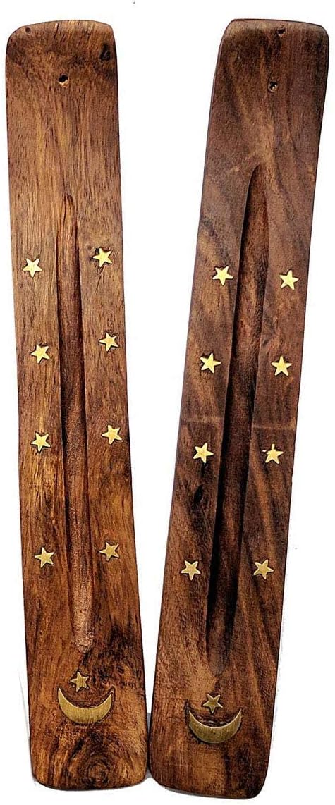 Bless-International Traditional-Handmade-Burner Wooden-Incense-Stick-Holder Ash-Catcher-Stand for-Aromatherapy-Meditation-Yoga (Incense Holder 10 inch(2 pcs)) - Bloomnest
