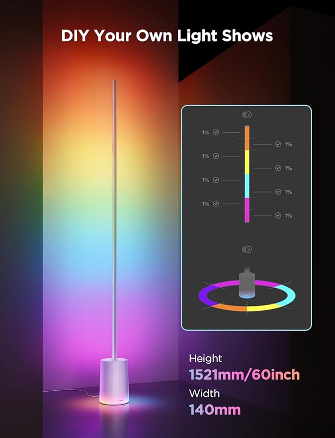 Govee Floor Lamp 2 with Matter, RGBIC, Warm Cool White LED, Alexa Compatible, 1725lm, Music Sync, Scene Modes, Smart Floor Lamp for Living Room, Bedroom, Silver(1 Pack) - Bloomnest