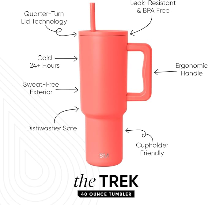 Simple Modern 40 oz Trek Tumbler with Handle and Straw Lid | Cup Holder Friendly Insulated Stainless Steel Travel Mug | Honolulu SimpleModern
