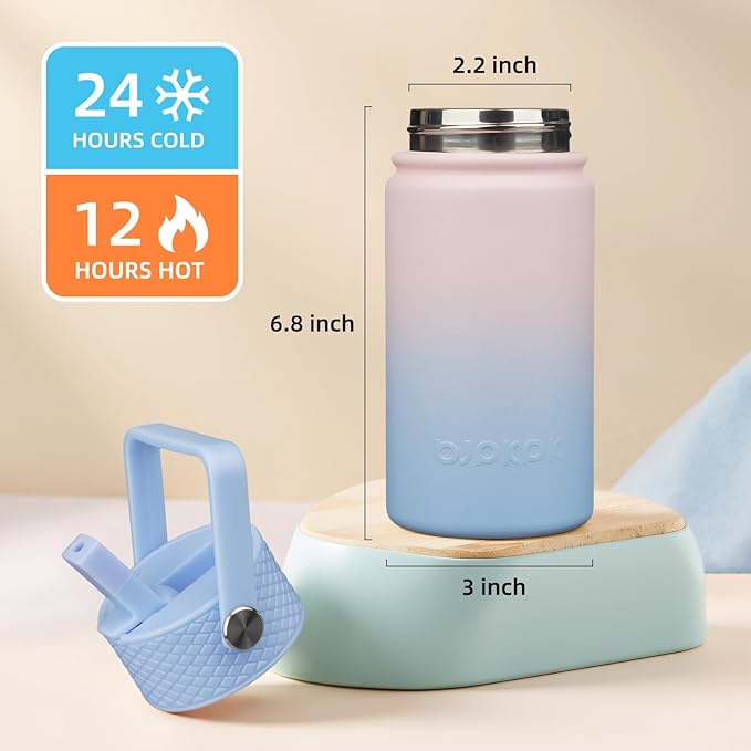 BJPKPK Insulated Water Bottle with Straw Lid, 15oz Cute Water Bottles, Stainless Steel Metal Thermo, Reusable BPA Free Leak Proof Tumblers, Cups,Sunset Clouds - Bloomnest