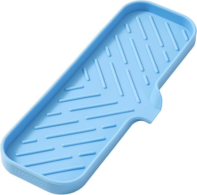 Silicone Bathroom Soap Dishes with Drain Spout-Bathroom and Kitchen Sink Organizer,Sponge Holder,Dish Soap Tray,Perfect for Dispenser,Scrubber,Bottle on Sink or Counter-Light Blue 12"×4" - Bloomnest