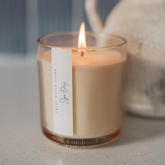 Sweet Water Decor Spa Day Scented Soy Candles – Sea Salt, Jasmine, Wood, Cream – Cozy Vacation Aroma – 50 Hour Burn – 12oz Tinted Glass Jar for Home Decor and Bedroom Decor - Bloomnest