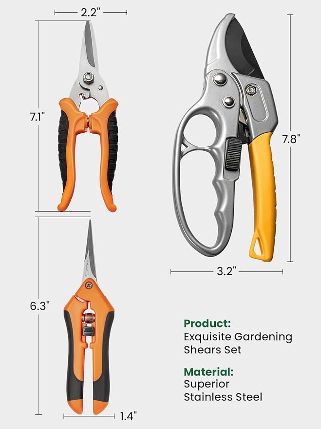 GROWNEER 3 Pack Garden Scissors kit Professional Garden Pruning Shears Stainless Steel Garden Shears Gardening Clippers Flower Plant Scissors Tools Arthritis Weak Hand Pruner Work 3 Times Easier - Bloomnest