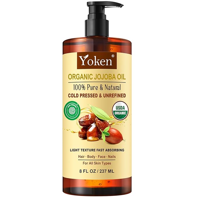 USDA Organic Jojoba Oil Cold Pressed 8 fl oz, 100% Pure & Natural Unrefined Jojoba Oil for Face Hair & Skin Massage, Hexane Free, Deeply Moisturizing Body Carrier oils Multi-Purpose Serum - Bloomnest