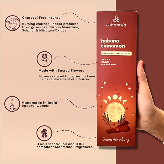 Havana Cinnamon Incense Stick Exotic - Calming Meditation Incense (80 Sticks) Charcoal Free, Made from Upcycled Flowers | Give Gift of Fall Incense with Spicy & Sweet Tobaco Aroma (Incienso de Canela)