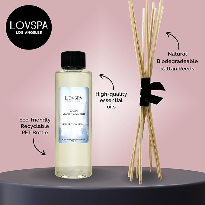 LOVSPA Calm Spanish Lavender Diffuser Oil - Luxury Essential Oils for Diffuser Refill & Air Freshener Room Spray - Long-Lasting & Natural Home Fragrance, Scented Oil for Diffusers, USA Made, 4oz - Bloomnest