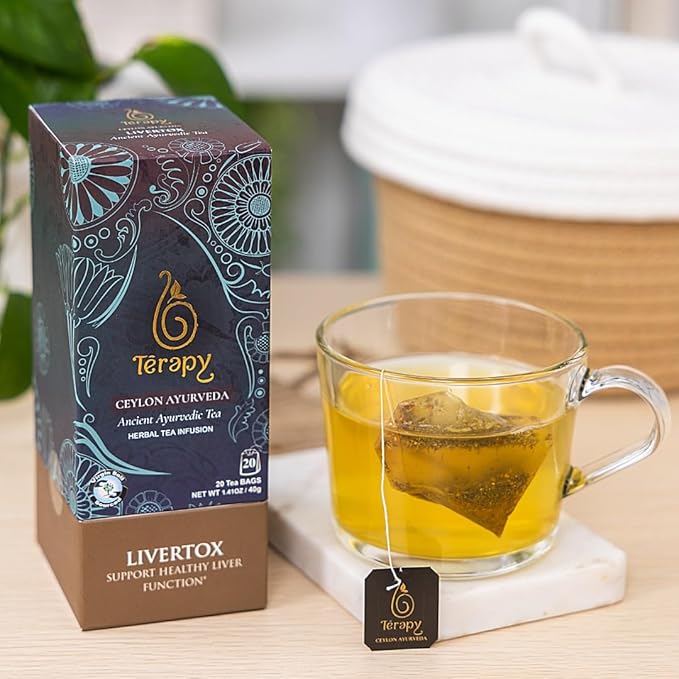 Térapy Ceylon LIVERTOX Organic Herbal Tea Bags | Helps with Liver Kidney Cleanse Detox & Repair | 100% Natural Ayurvedic Ingredients including Turmeric, Aloe Vera and Lemongrass | 20 Individually Wrapped Tea Bags - Bloomnest