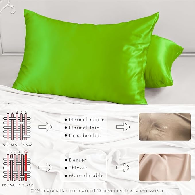 PROMEED 23 Momme Silk Pillowcase for Hair and Skin, Both Sides Upgraded Grade 6A+ Mulberry Silk Pillow Case with Zipper, Cooling Pillow Cases for Hot Sleepers (King 20"x36",Green) - Bloomnest