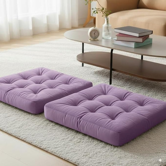 Velvet Floor Pillow Set of 2, Square Large Pillows Seating for Adults, Tufted Cushions for Meditation, Yoga, Tatami, Living Room, Chair, Machine-Washable & Dryer-Safe, Lavender, 22x22 Inch - Bloomnest