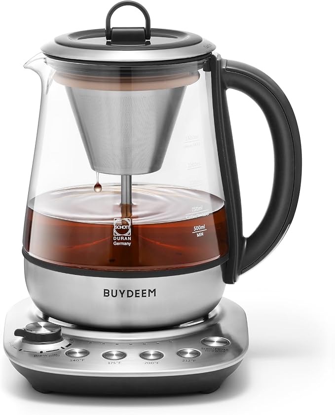 BUYDEEM K176 Tea Maker, Multifunctional Stainless Steel Electric Kettle for Tea and Coffee Brewing, Auto Keep Warm, 5 Flavor Controls, 1.5L - Bloomnest