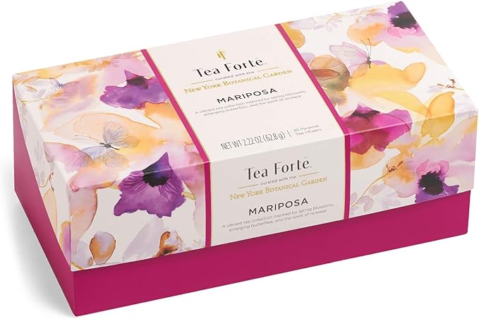 Tea Forte Mariposa Presentation Box Tea Gift Sampler, 20 Count, 2 of Each Variety Individually Wrapped Handcrafted Pyramid Infuser Bags - Bloomnest