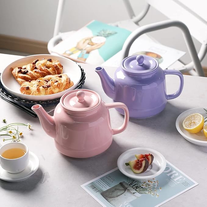 Sweejar 35 oz Porcelain Tea Pot, Teapot with Removable 18/8 Stainless Steel Infuser, Microwave & Dishwasher Safe Tea Maker, Tea Infuser Pots for Blooming loose Leaf Tea,Chrismas Women Gift(Purple) - Bloomnest
