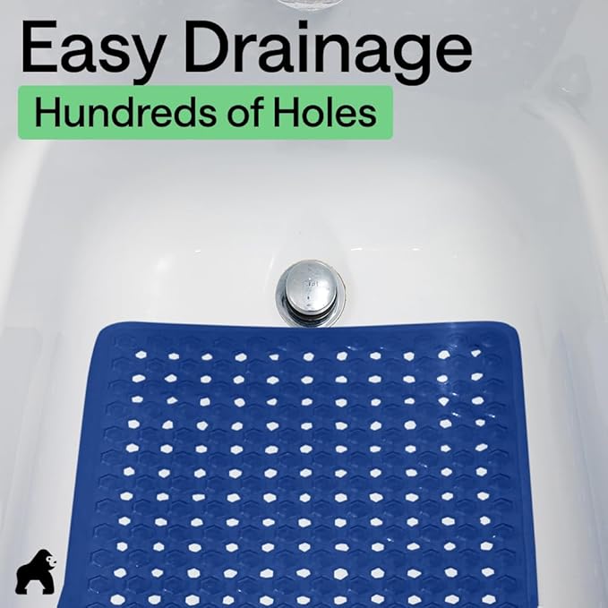 GORILLA GRIP Patented Bath Tub Shower Mat, Machine Washable Bathtub Floor Liner Mats, Suction Cups and Drain Holes to Keep Tubs Clean, Soft on Feet, Bathroom Essentials, 35x16 Inch, Royal Blue Opaque - Bloomnest