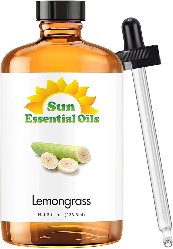 Sun Essential Oils - Lemongrass Essential Oil 8 oz with Dropper for Diffuser, Hair & Skincare, Aromatherapy Massage, Humidifier, Candle, Soap & Lotion Making at Home - Bloomnest
