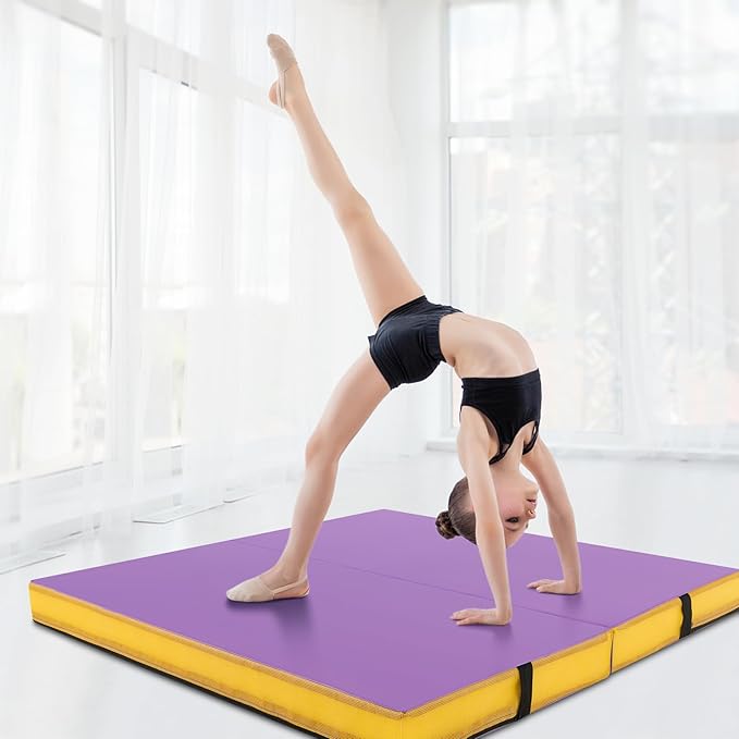 Giantex 4' x 4' Folding Gymnastics Mat with Carry Handles, Bio-Folding Tumbling Mat for Kids & Cheerleading - Bloomnest