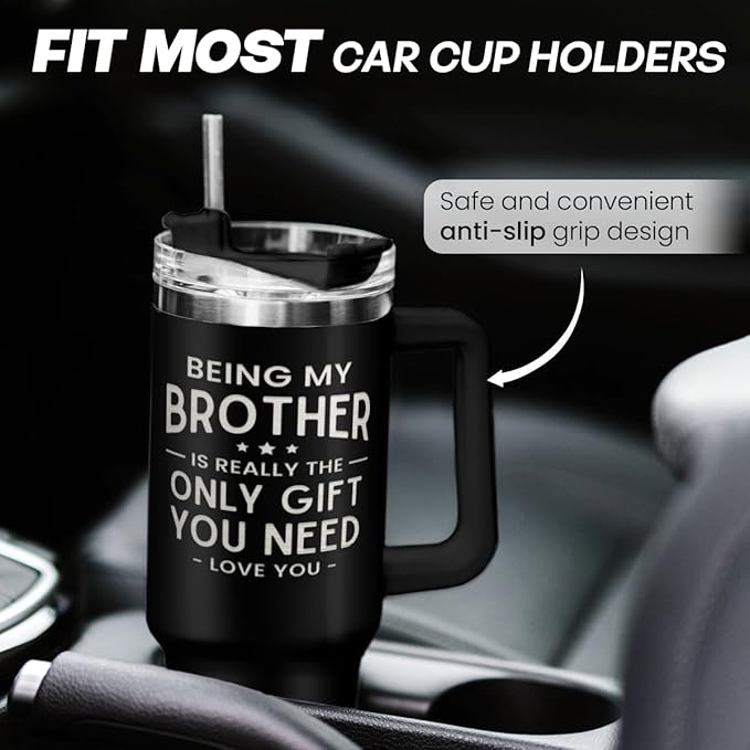 SANDJEST Brother Gift from Sister, 40oz Stainless Steel Insulated Coffee Tumbler With Lid & Straw, Travel Mug for Men, Christmas Birthday Father's Day - Bloomnest