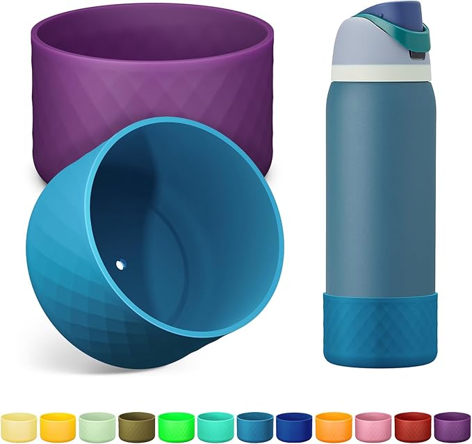 2PCS Silicone Water Bottle Boot for Owala 24oz 32oz 40oz, Anti-Slip Protective Sleeve Bottom Bumper Protector for FreeSip, Twist, and Flip Stainless Steel Water Bottles Alwenid