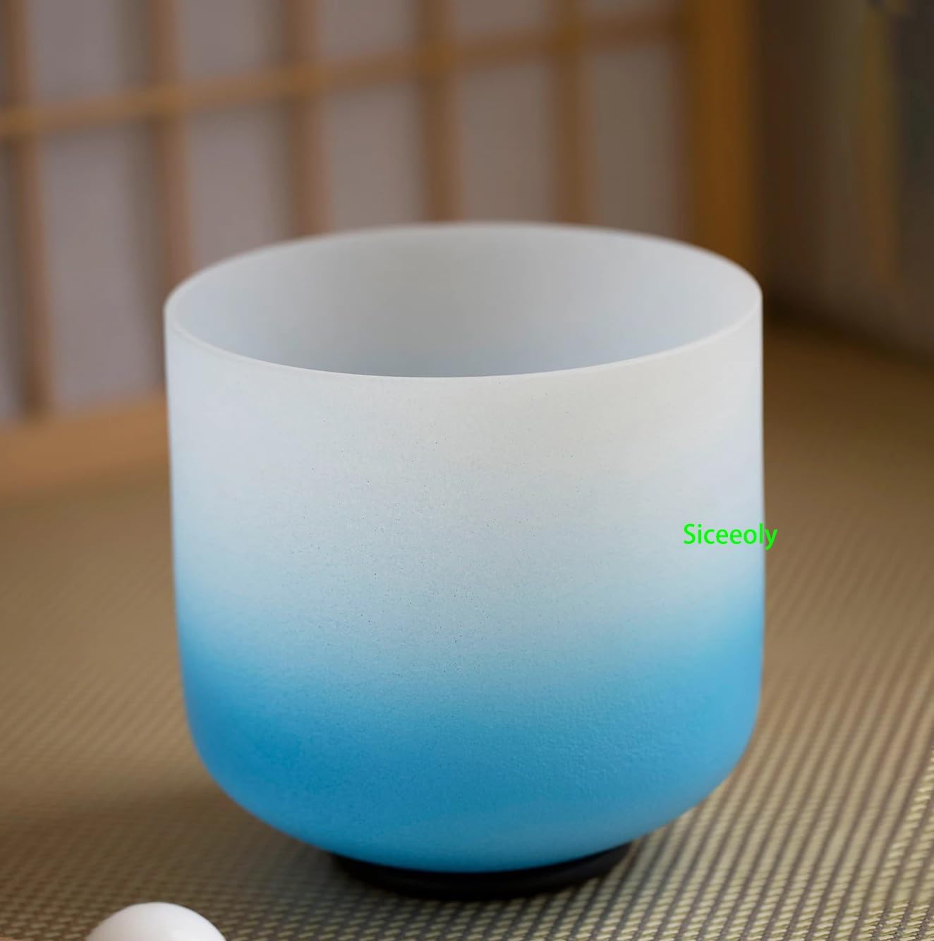 7" G Note 432HZ Azure Blue Color Crystal Singing Bowl Frosted Quartz Root Base Chakra Meditation Sound Healing with Durable Carrying Case Suede Striker O-ring