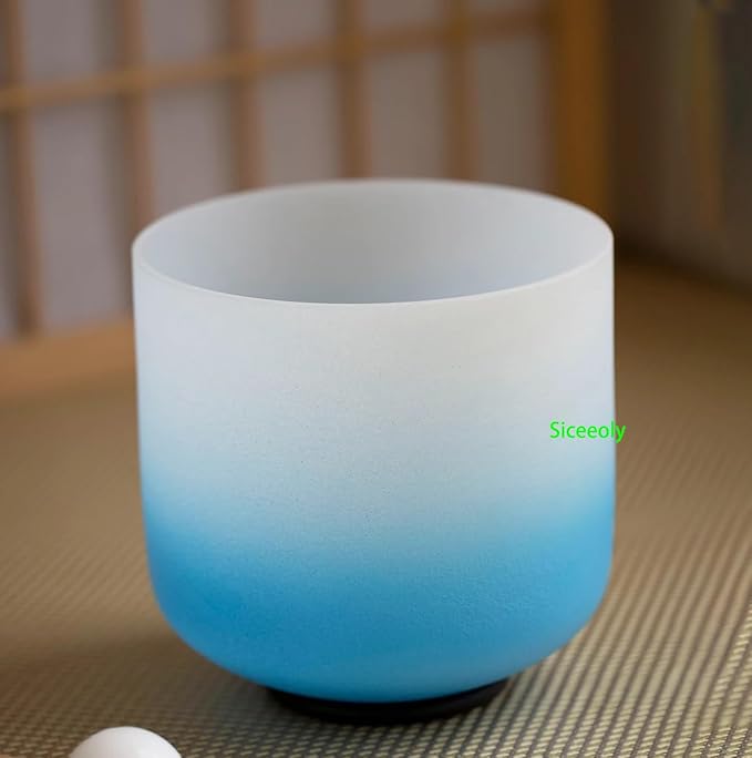 7" G Note 432HZ Azure Blue Color Crystal Singing Bowl Frosted Quartz Root Base Chakra Meditation Sound Healing with Durable Carrying Case Suede Striker O-ring - Bloomnest
