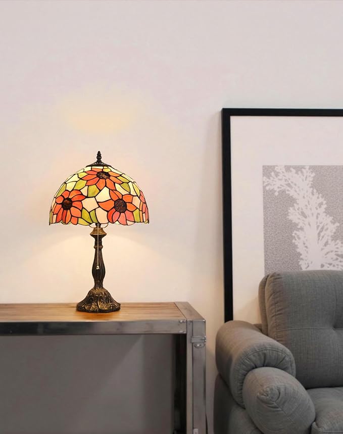 Tiffany Table Lamp, 12-inch Yellow Sunflower Style, Stained Glass Lamp for Living Room, Dining Room, Bedroom, Study Room, Office - Bloomnest