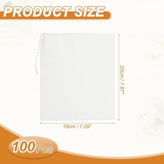 uxcell 100 Pcs Spice Bags for Cooking, 7x8 in Disposable Empty Tea Bags Muslin Non-Woven for Loose Leaf Tea Sachet Straining Soups Herbs, White - Bloomnest