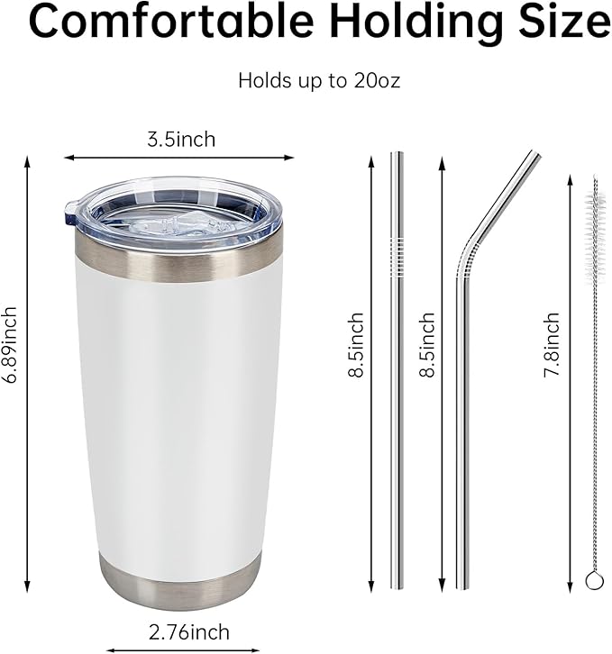 IEOVIEE 32 Pack, 20oz Stainless Steel Bulk Tumblers with Lids and Straws, Double Wall Insulated Travel Mug, Durable Powder Coated Tumbler Bulk Cup for Cold and Hot Drinks(White) - Bloomnest