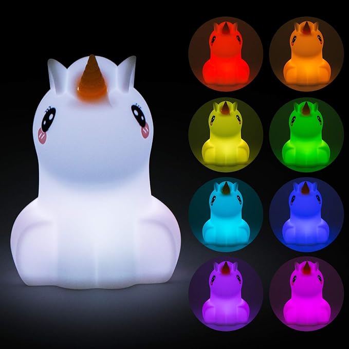 Night Lights Unicorn Nursery Lamp, Children Silicone Bedside Lighting Decorative Bedroom - Eye Caring, Adjustable Brightness & Color, Time Setting, Children's Gift Birthday Presents - Medium - Bloomnest