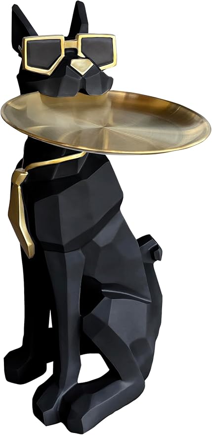 Beautiful and Elegant Decorative Pieces for Home, Dog Side Table with Tray and Storage，Dog 3D Sculpture Coffee Table Unique Home Decor(Black) - Bloomnest