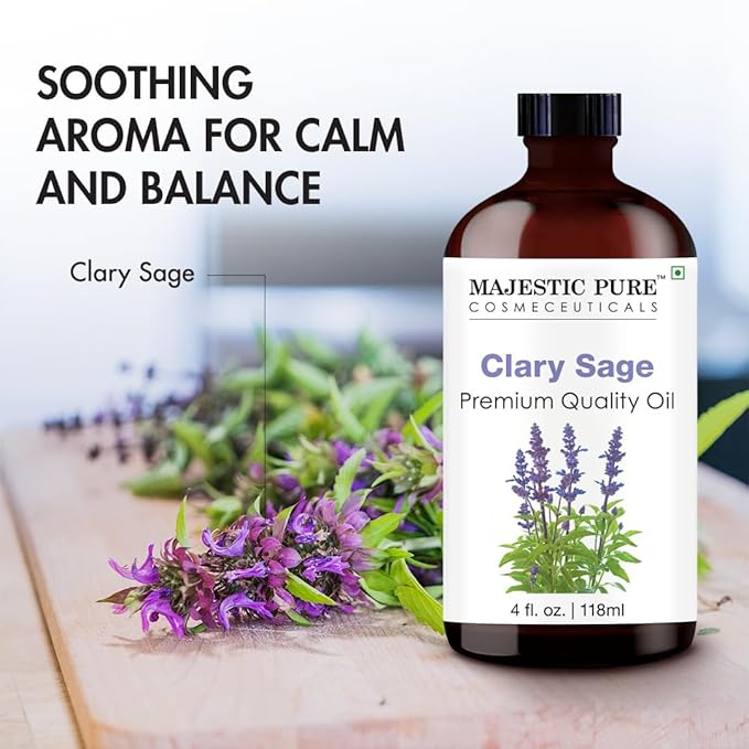 Majestic Pure Clary Sage Essential Oil with Glass Dropper - Huge 4 Fl Oz - 100% Pure and Natural Clary Sage Oil - Premium Grade Essential Oils for Diffuser, Aromatherapy, Soap and Candle Making - Bloomnest