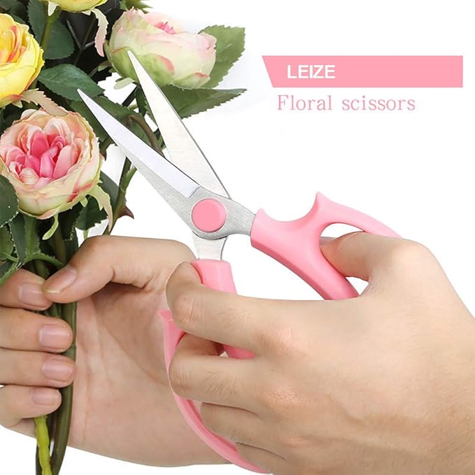 Leize Flower Scissors, Premium Thickened Stainless Steel Floral Shears, Strong Pruner for Flowers, Branches and Leaves (Grey Green Slender 2Pics) - Bloomnest
