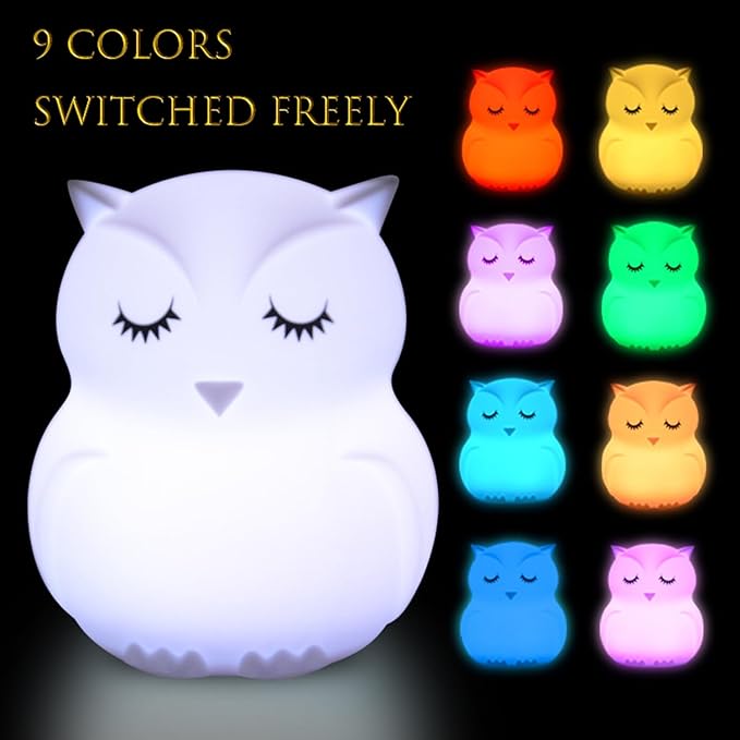 Night Lights for Kids, Cute Owl Lamp 9 Colors Changing LED Nightlight, Soft Light, Mood Light, Children's Room Decor for Girls Boys Student Elder Teen Gift Lamps for Bedroom - Medium - Bloomnest