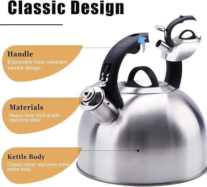 GGC 3L Tea Kettle for Stove Top, Loud Whistling Tea Kettles Water Boiler, Stainless Steel Kettle with Anti-Heat Handle and Simple Touch Button to Control Kettle Outlet - Bloomnest
