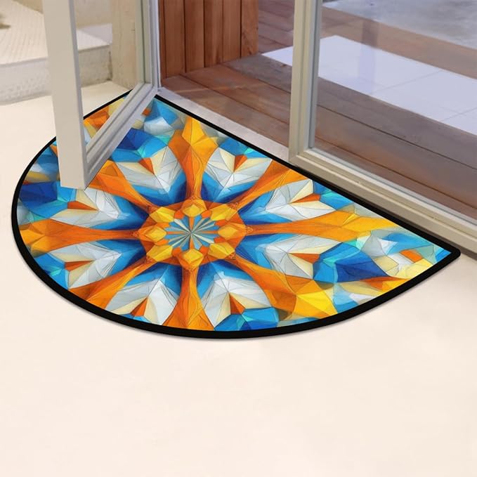 Half Round Door Mat, Multicolored Mandala Half Circle Rug for Home Decor Floor Indoor Outdoor Non-Slip Washable Half Moon Rug Doormat 36X24 Inch - Bloomnest
