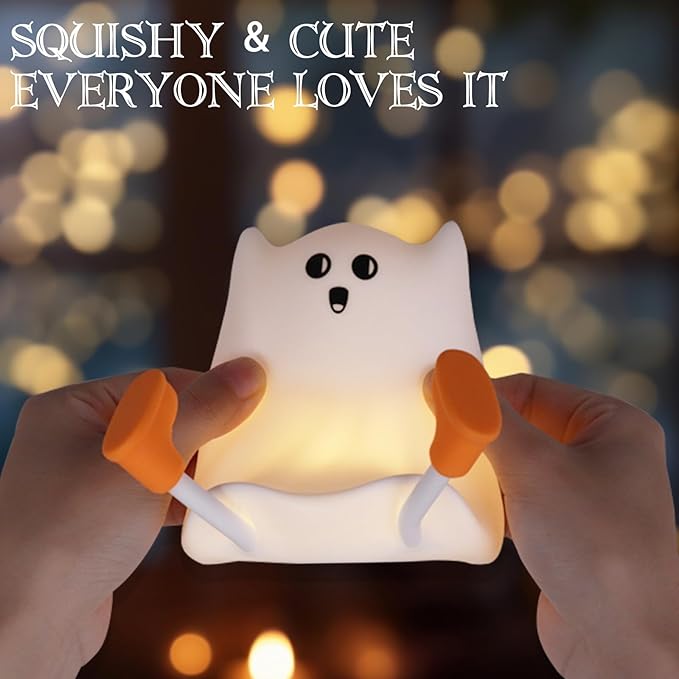 Ghost Night Light Silicone Cute Halloween Ghost Decor Night Light for Breastfeeding Squishy Ghost Nightlight Cordless Rechargeable Dimmable Touch Fun Bedside Light Lamp for Halloween Gifts - Bloomnest