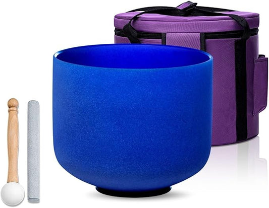 Indigo A Note Third Eye Chakra 8 inch Quartz Crystal Singing Bowl, for Healing Mindfulness Meditation Yoga Sound Baths, with Case Rubber Mallet - Bloomnest