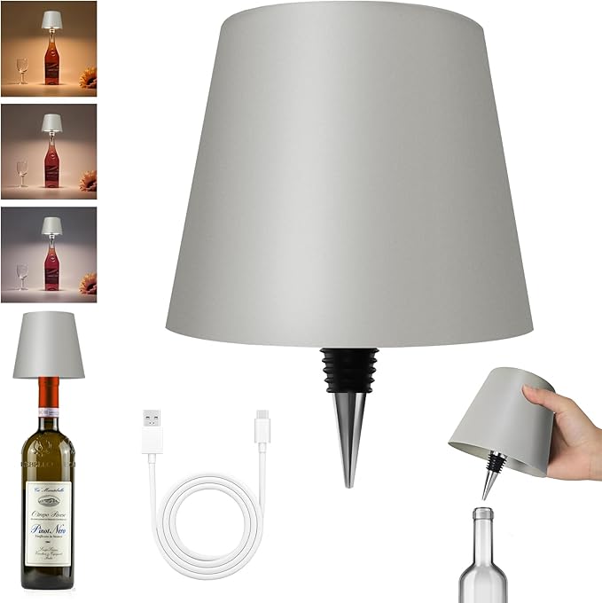 2025 New Wireless Bottle Lamp - LED Bottle Lights for Liquor & Wine Bottles, Cordless Lampshade, Whiskey Bottle Top Light, Bottle Stopper Night Light Kit, Rechargeable 3-Tone Touch-Dimmable - Bloomnest
