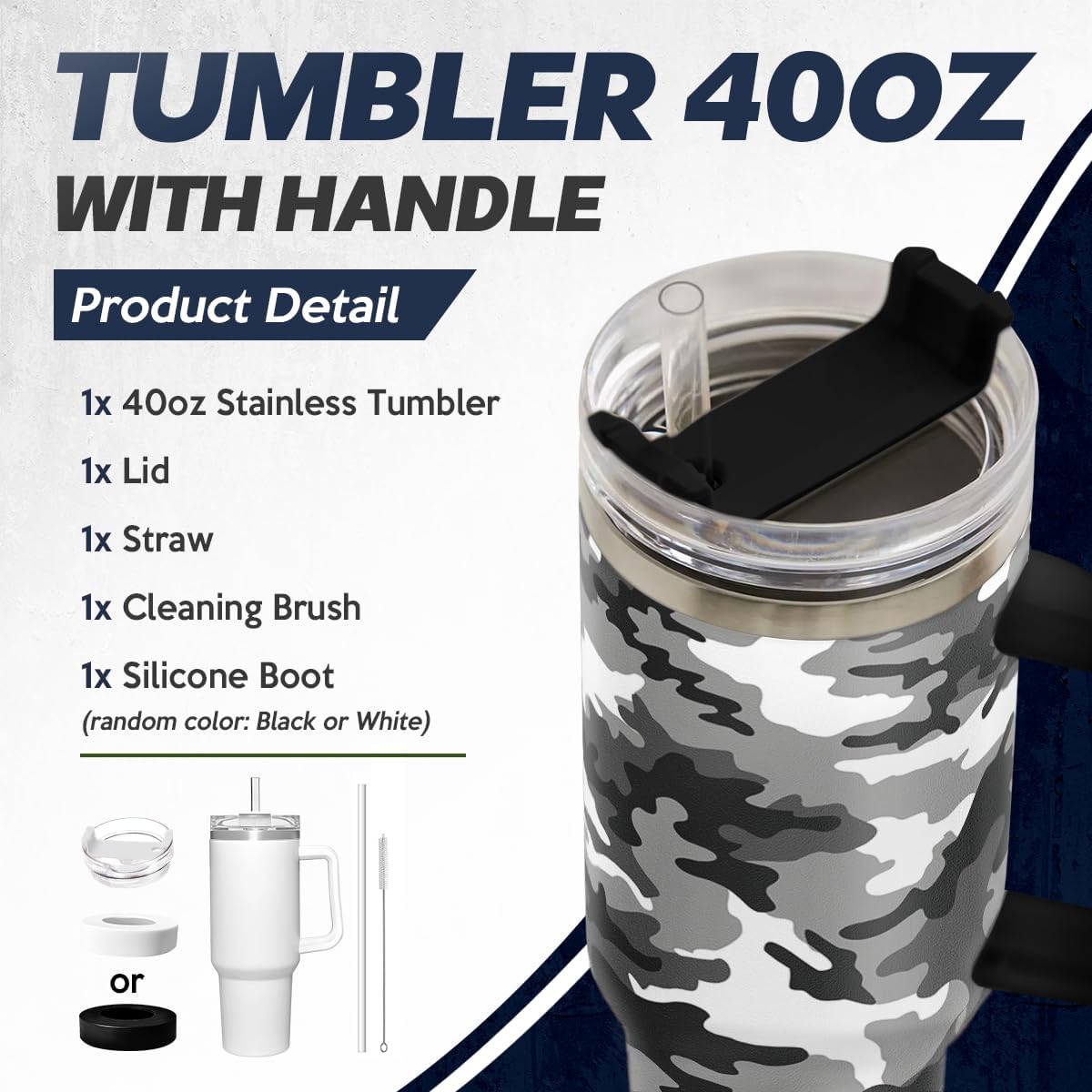 SANDJEST Camouflage Tumbler 40oz Stainless Steel Insulated with Lid & Straw, Camo Gifts for Men Dad Husband Brother Grandpa Veteran Hunting Lover on Christmas Birthday Valentine Fathers Day