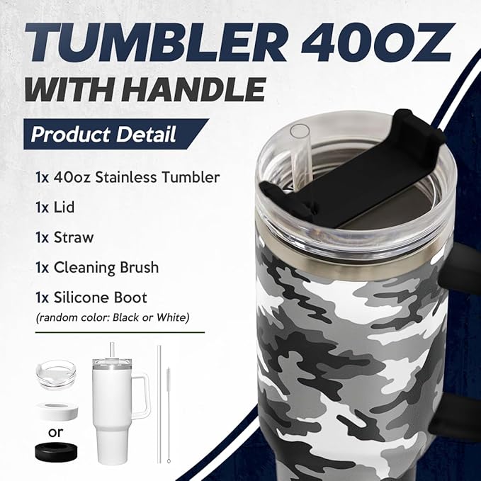 SANDJEST Camouflage Tumbler 40oz Stainless Steel Insulated with Lid & Straw, Camo Gifts for Men Dad Husband Brother Grandpa Veteran Hunting Lover on Christmas Birthday Valentine Fathers Day - Bloomnest