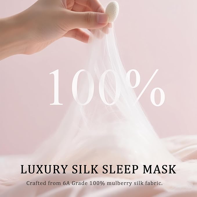 Pink Mulberry Silk Sleep Eye Mask for Men Women, Cloud-Shaped Lightweight Adjustable Hanging-Ear Design (8 Inches), Total Blackout Ready-to-Gift Set for Travel Nap by Timeless Artworks