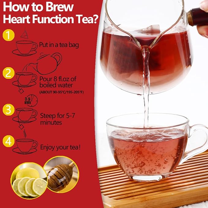 Premium 60 Heart Functional Tea Bags, 9 Natural Superherbs, Pressure Balance Tea, No Artificial Flavors & Caffeine Free. - Bloomnest