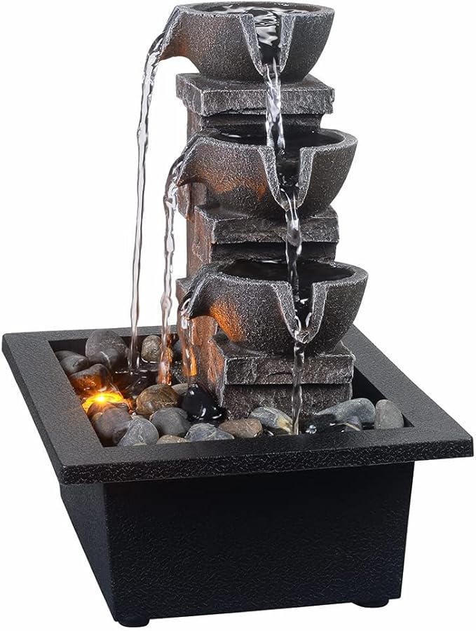 GOSSI Home Décor Imitation 3-Tier Stone Wall Tabletop Fountain Many Natural River Rock Office Relaxing Desktop Zen Waterfall Meditation Tabletop Fountain LED Lights Fountain Christmas Decorations - Bloomnest